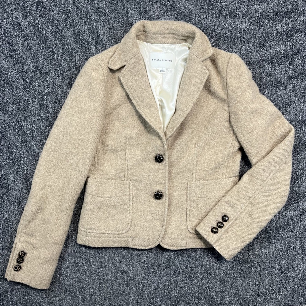 Banana Republic Classic Wool Blend Blazer 6 Oatmeal Beige Neutral Dark Academia